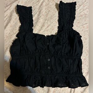 Black Sleeveless Ruffled Top